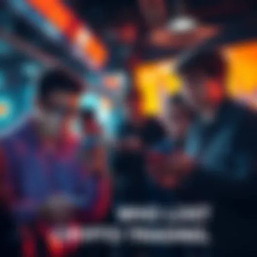 A group of friends looking worried while checking their phones, reflecting on losses in crypto trading.