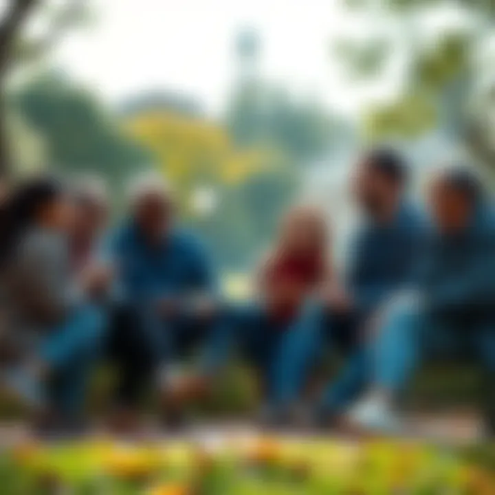 Friends Gathering A group of friends sitting together, sharing stories and laughter at a park