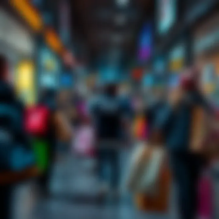 People carrying shopping bags filled with non-essential items, ignoring Bitcoin in a time of economic instability