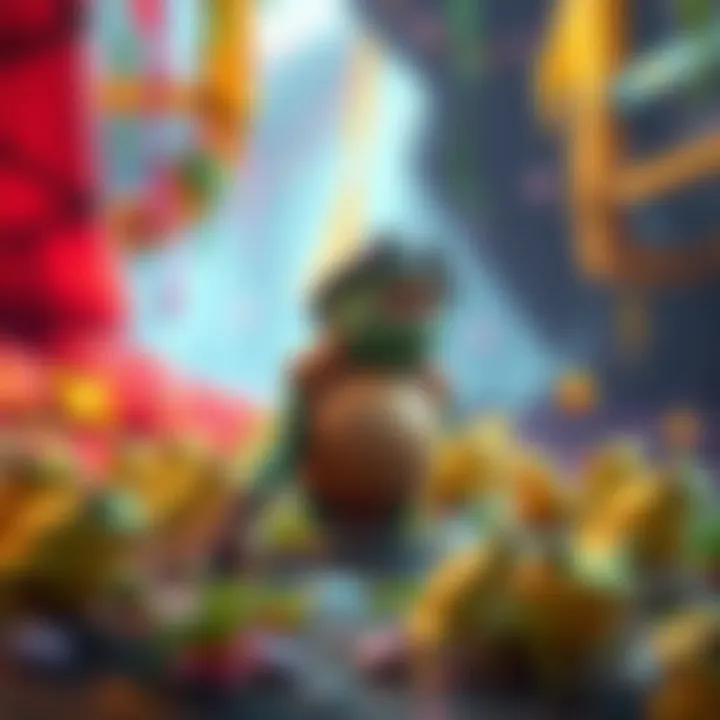 Frog Catching in a Game A character in a video game looking frustrated while searching for frogs in a colorful environment