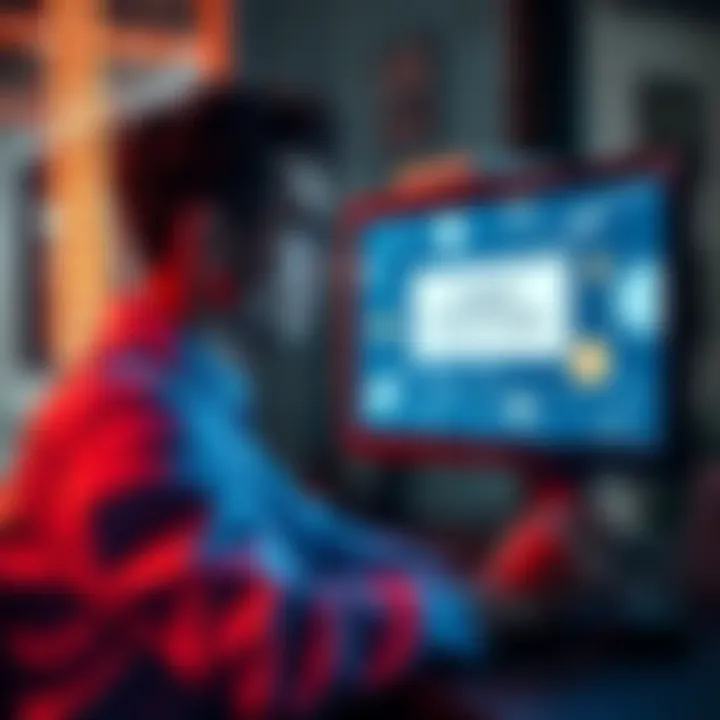 A person looking frustrated while using a computer with a frozen fund notification on the screen