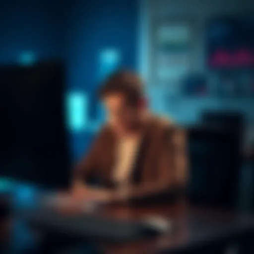 A person looking frustrated while sitting at a computer, depicting dissatisfaction with online surveys.