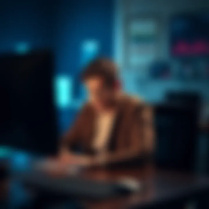 A person looking frustrated while sitting at a computer, depicting dissatisfaction with online surveys.