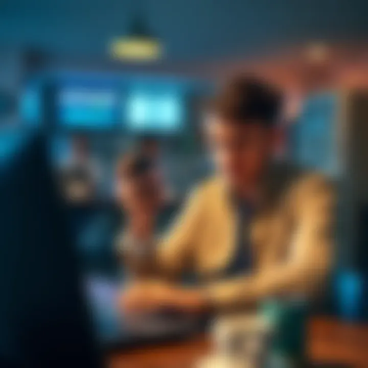 A frustrated individual sitting at a table with a phone in hand, looking concerned about delayed support for their funds.