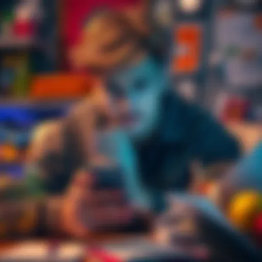 A person looking at their phone with a worried expression as they see a message about their Revolut account being restricted, surrounded by grocery items and study materials