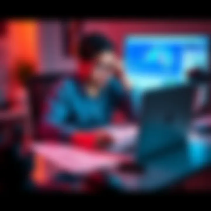 A person sitting at a desk with a laptop, showing charts and tax documents, showing frustration over crypto tax issues.