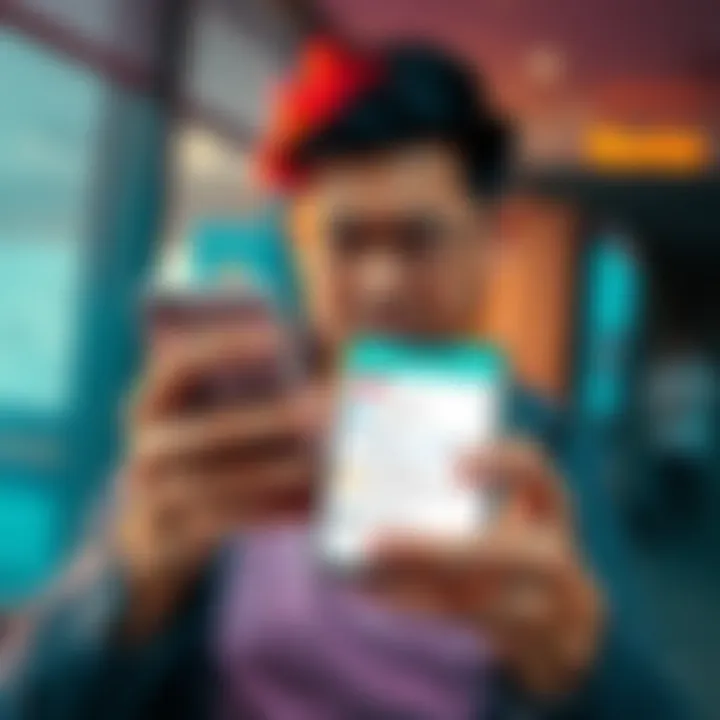 A person looking frustrated while holding a smartphone with a banking app open, showing account issues.