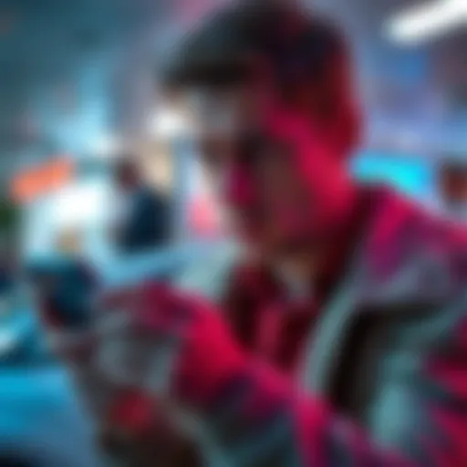 A customer looking at a smartphone screen displaying pending transactions after selling a car, with a frustrated expression.