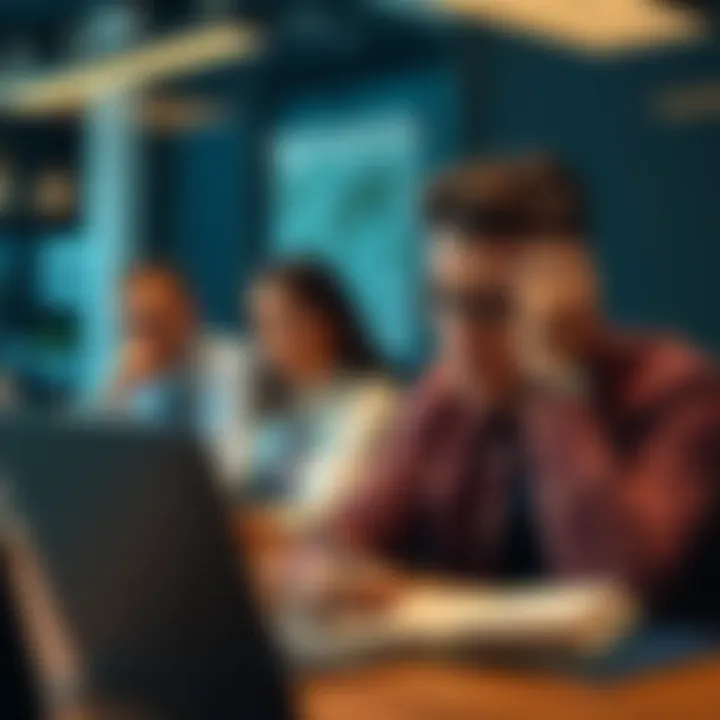 An employee looks frustrated during a meeting filled with efficiency talk and notes on a laptop