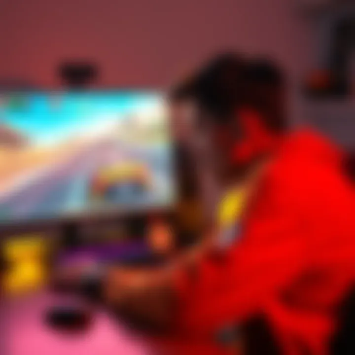 A person sitting at a computer desk, looking upset with racing game graphics on the screen, showing a sense of disappointment after a frustrating update.