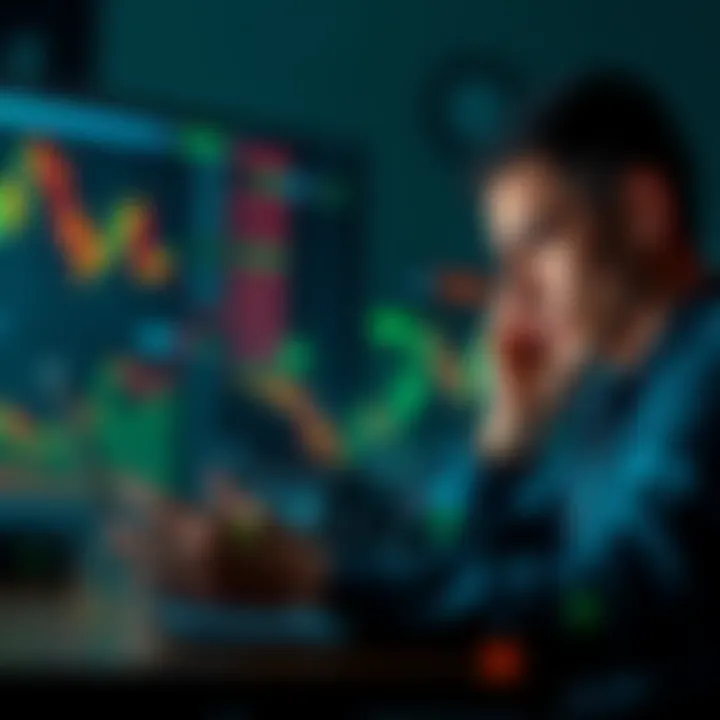 A concerned person looking at stock market charts on a laptop, showing signs of stress and confusion.