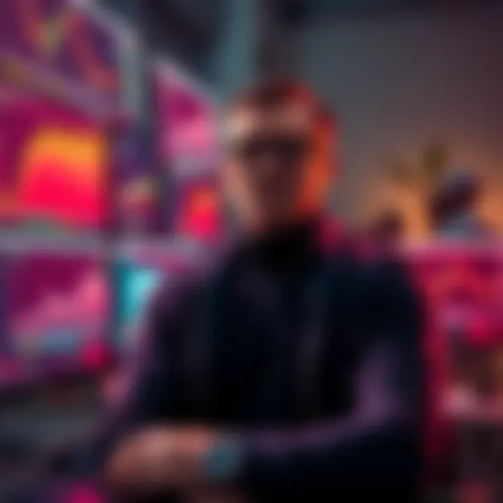 Frustrated investor looking at crypto losses An investor watches multiple screens showing loss in cryptocurrency investment, looking worried and frustrated