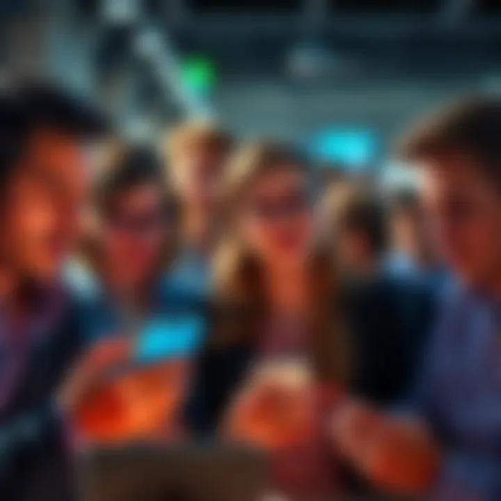 A group of people looking at their phones with confused expressions, discussing the missing Free Atlas Bucks feature in the app after an update.