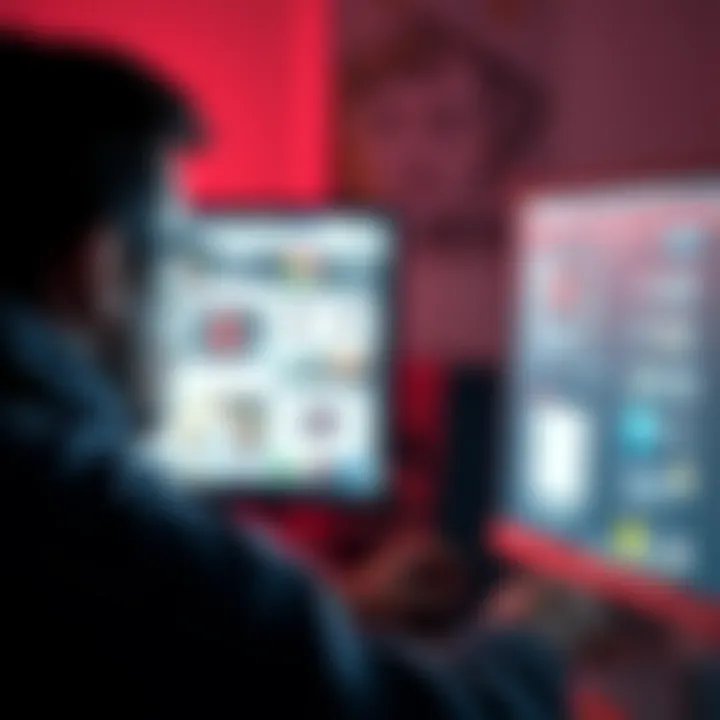 Frustrated person dealing with ads A person looking frustrated at their computer screen with ads that won't close, showing a sense of annoyance.