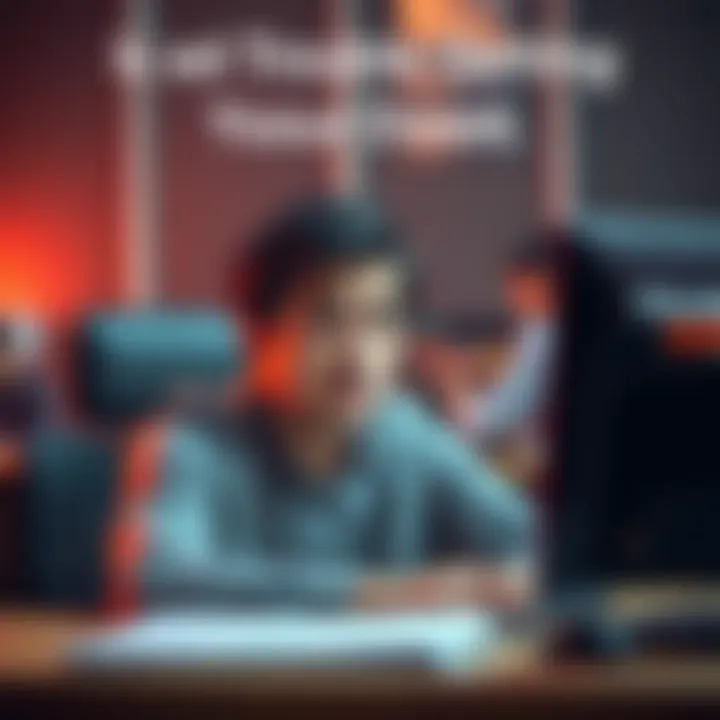 A person sitting at a computer with a frustrated expression, staring at a screen with a broken ad display