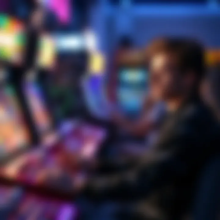 Individual sitting at a gaming console, looking disappointed while checking their arcade rewards status