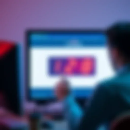 A person looking frustrated while taking a lengthy political survey on a computer, with a timer showing long duration and minimal reward displayed on the screen.