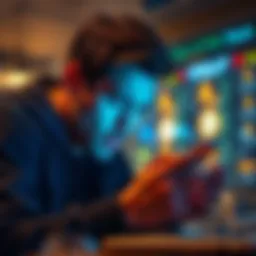 A person looking at their phone with a worried expression, waiting for a delayed Bitcoin transaction to complete.