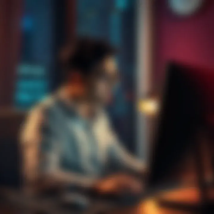 A person looking frustrated while sitting at a computer, trying to select a profession in an online setup.