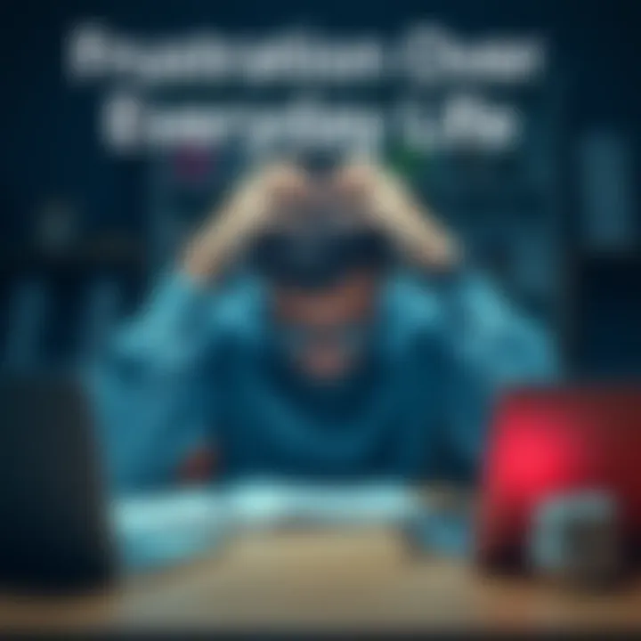 A person sitting at a desk with their head in their hands, showing frustration over daily challenges.