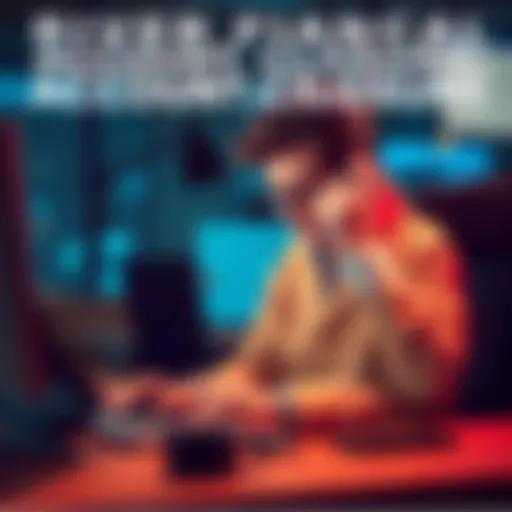 A frustrated person sitting at a desk while on the phone, looking worried about their closed bank account with River Financial.