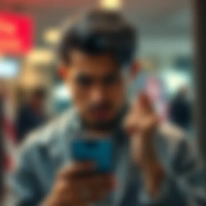Frustrated person with a phone A frustrated person holding a phone, showing disappointment with a failed money transfer