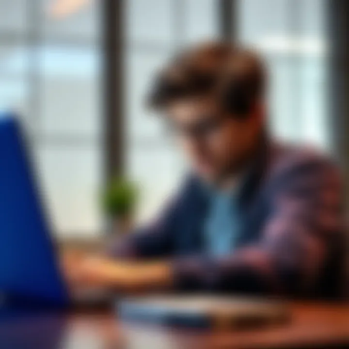 A person looking annoyed while filling out a lengthy survey on their laptop, showing signs of frustration over unclear questions and wasted time.