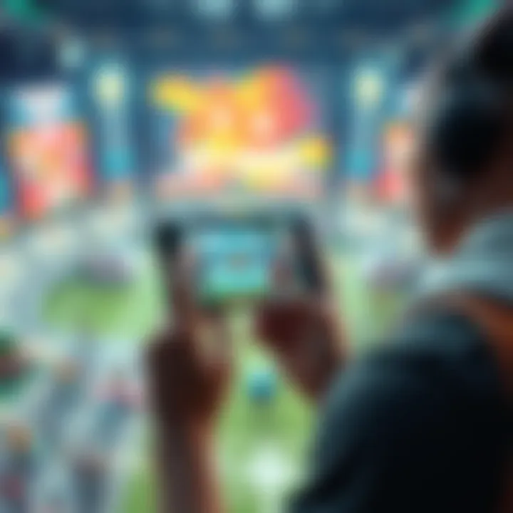 A gamer frustrated while staring at a mobile device showing an advertisement for a mini-game event that won't connect to opponents.