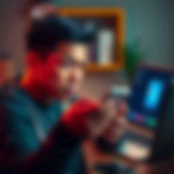 A person looking stressed while holding a phone, with a laptop showing the Revolut app on the screen behind them, symbolizing account issues.