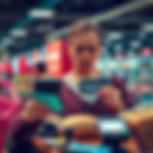 A shopper looks frustrated at the checkout counter, holding a Curve card, while a card reader shows a payment decline message.