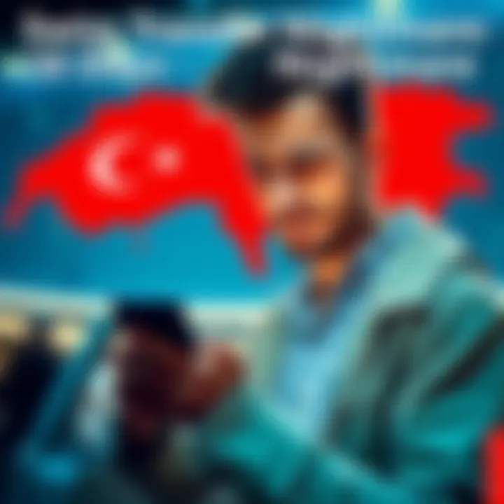 A Swiss citizen looking worried while checking their bank app on a smartphone, with a visible map of Switzerland and Turkey in the background, illustrating the transfer issue.