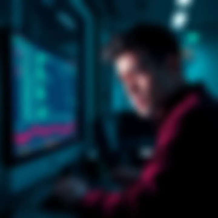 A frustrated trader staring at a computer screen displaying an error message about prices, symbolizing issues with buying cryptocurrency on Kraken.
