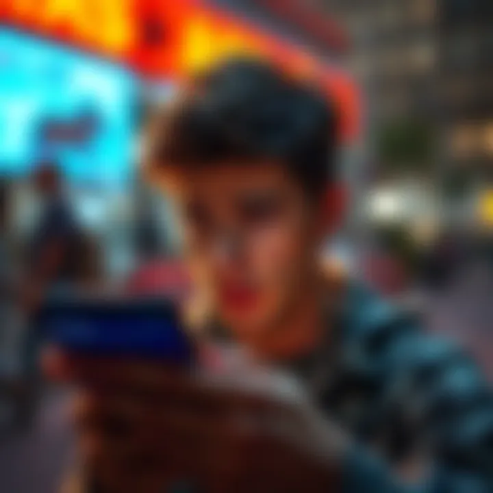 A person showing frustration while looking at their phone with an app error message on the screen during an ad.