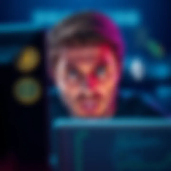 A person looking at a computer screen with a frustrated expression, surrounded by cryptocurrency symbols like Bitcoin and Ethereum, representing withdrawal difficulties.