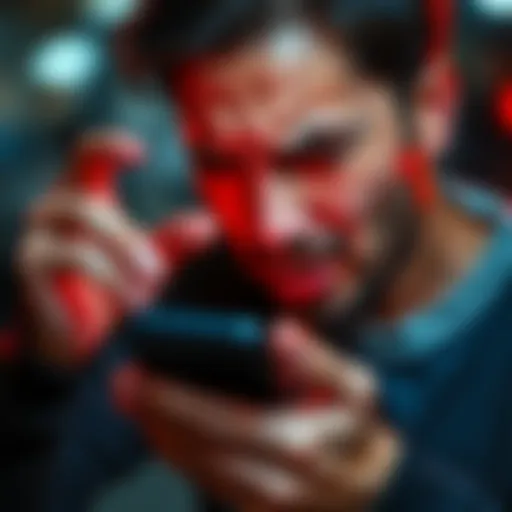 A person showing frustration while looking at a phone displaying an error message about account restrictions due to ID verification failures.