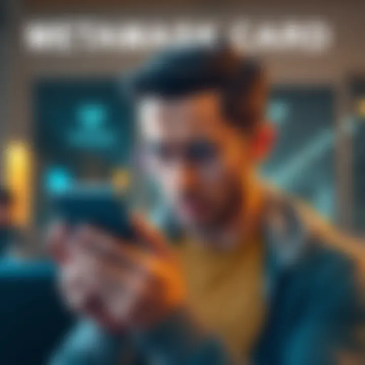 A person looking stressed while checking their MetaMask Card account on a phone, showing a hold on funds for an extended period
