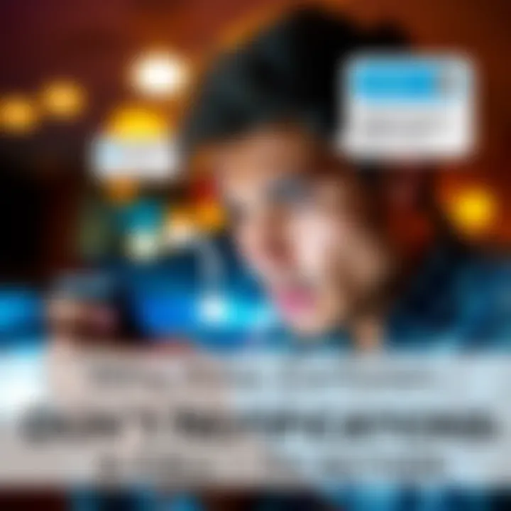 User frustrated with notifications A person looking at their phone with a frustrated expression as notifications pop up on the screen.