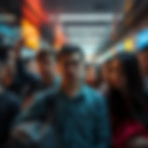 A group of people showing signs of irritation and annoyance in a public setting, highlighting social frustrations.