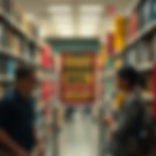 A humorous and cringe-worthy scene found in the romance novel aisle of a bookstore, showing a comical book cover and amused shoppers.