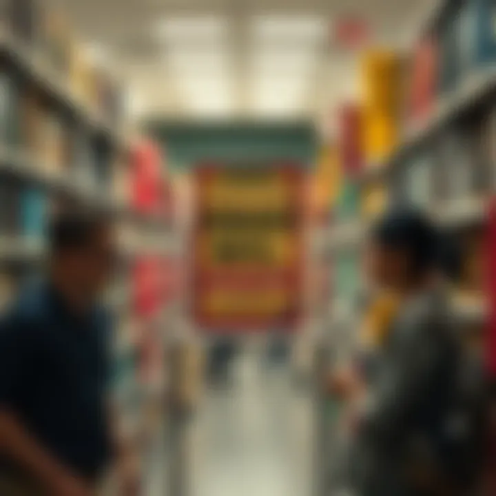 A humorous and cringe-worthy scene found in the romance novel aisle of a bookstore, showing a comical book cover and amused shoppers.