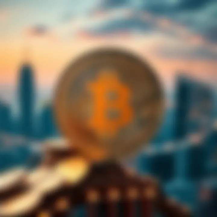 A digital representation of cryptocurrency coins with a futuristic skyline in the background, symbolizing hope and innovation in the market.