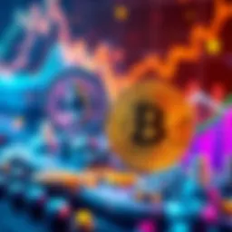Illustration of cryptocurrency symbols like Bitcoin and Ethereum with AI elements and economic graphs in the background