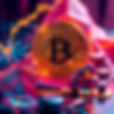 A digital representation of Bitcoin with futuristic elements, showing growth and changes projected into 2040.
