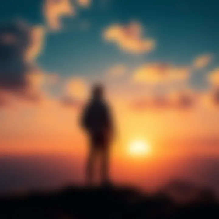 A person standing on a hilltop looking at a bright horizon symbolizing hope and future decisions related to $ATOM