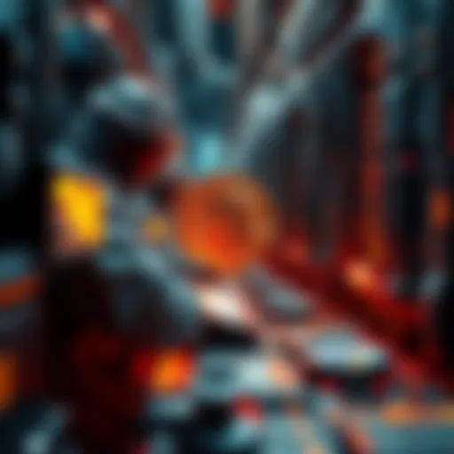 A digital representation of Bitcoin miners working on validating transactions after the last Bitcoin is mined, with a focus on transaction fees and dwindling supply.