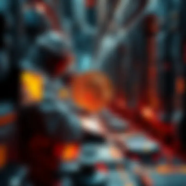 A digital representation of Bitcoin miners working on validating transactions after the last Bitcoin is mined, with a focus on transaction fees and dwindling supply.