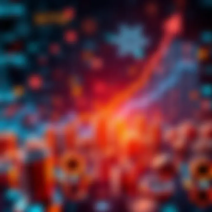 A digital representation of cryptocurrency symbols and graphs showing growth trends