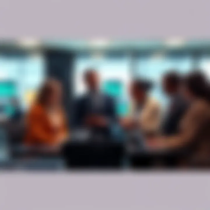Future of Finance A group of diverse professionals discussing financial technology trends in a modern office setting