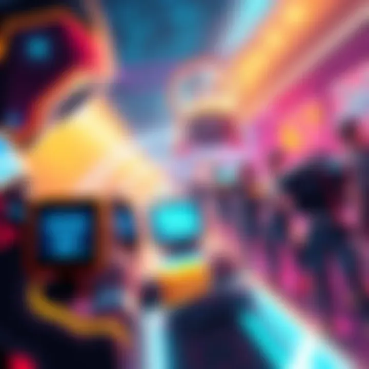 Future Tournament Concept A vibrant scene depicting various futuristic tournament formats with advanced technology and enthusiastic competitors.