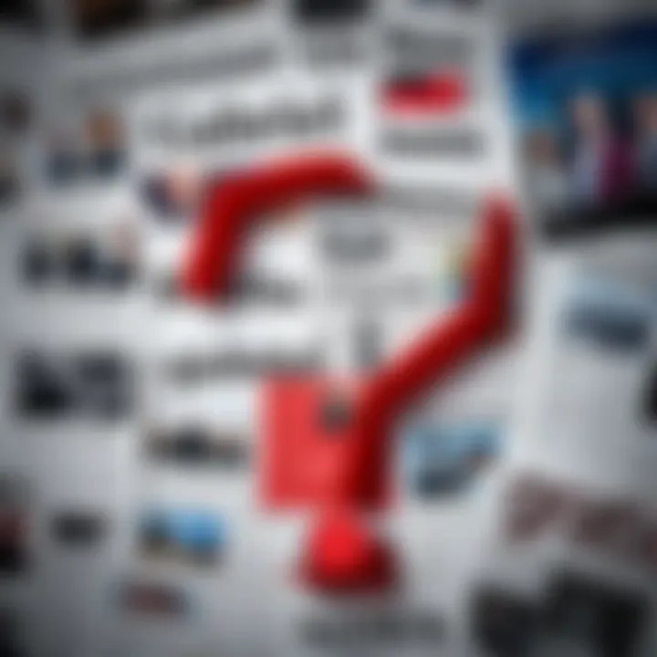 Question mark symbol with news headlines A question mark made of newspaper clippings related to current events and the name Gabriel